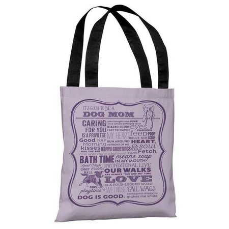 ONE BELLA CASA One Bella Casa 72209TT18P 18 in. Proud to be a Dog Mom Polyester Tote Bag by Dog is Good; Purple 72209TT18P